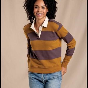 Toad&Co follow through striped rugby long sleeve collard shirt. Size M